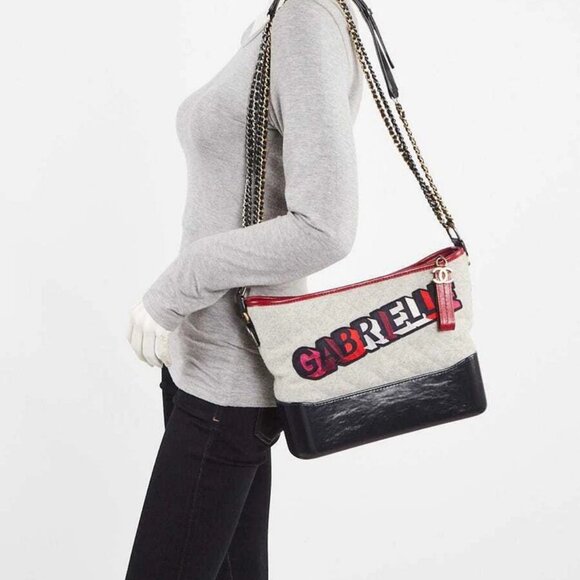 Chanel Grey/Blue/Red Quilted Wool and Leather Medium Gabrielle Hobo Bag - Picture 2 of 10